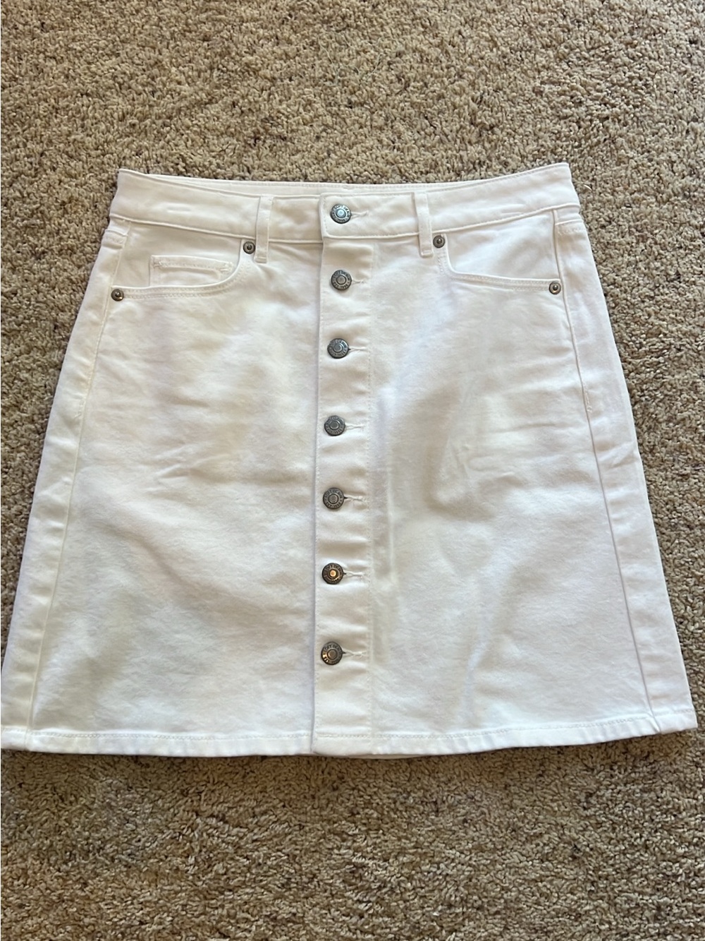 LOFT White Button-Front A-Line Denim Skirt